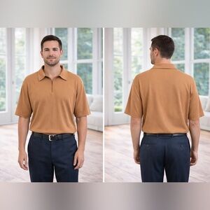 Bugatchi Tan Zip-Up Polo size Medium- EUC